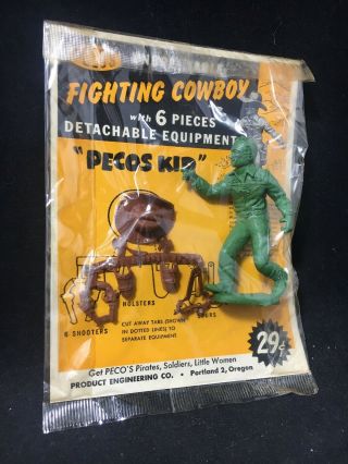 RARE Vintage 1950s PECO Fighting Cowboy Pecos Kid Peco’s NOS MIP MOC 2