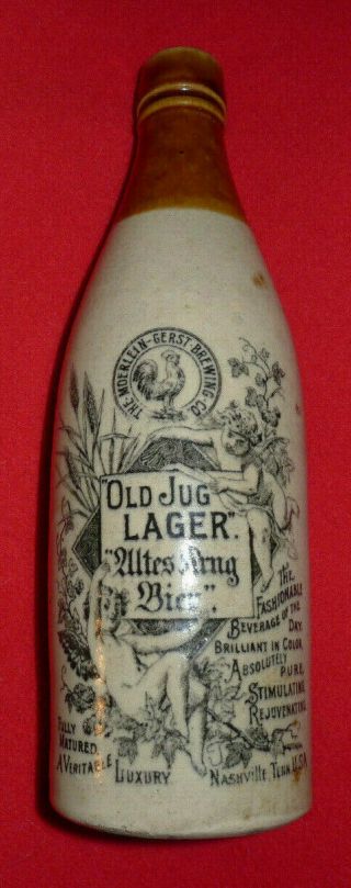 Rare The Moerlein Gerst Brewing Co.  Old Jug Lager Bier Large Bottle Rooster