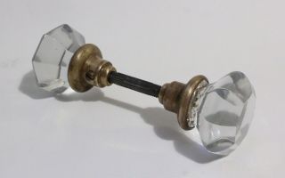 Vintage 8 Point Clear Glass Door Knob Handle W/ Spindle