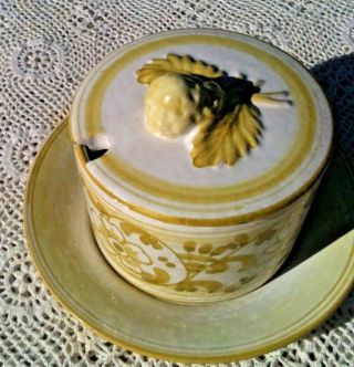 SIGNED CANTAGALLI MAJOLICA JAM POT,  PLATE,  LID SIGNED MADE IN ITALY,  ANTIQUE 2