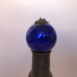 Old Antique German Cobalt Blue Heavy Glass Small Kugel Brass Cap 1.  75 "