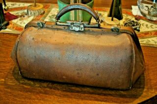 Large Antique Leather Doctor Bag Great Collectible 1800s Piece W/ Physician Name