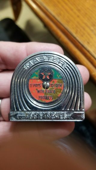 Rare 1950s Steel Texaco Farm Products Master Tape Measure Advertising