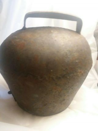 Antique Vintage Huge Cow Bell Xxl Swiss Hand Forged Iron Primitive Farmhouse