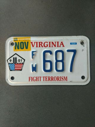 Virginia Motorcycle License Plate Rare 9/11 Fight Terrorism