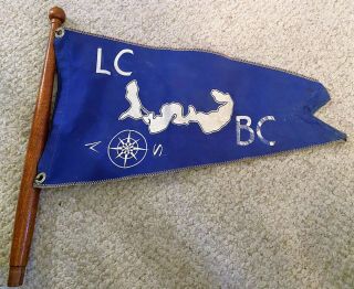 Vintage Nautical Lc Bc Map Flag On A 16 " Mahogany Boat Flag Pole