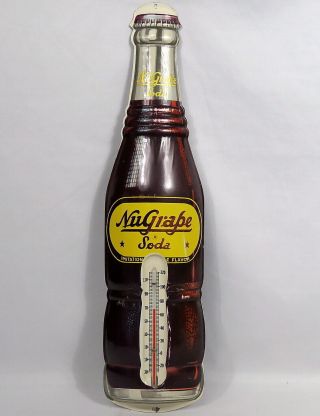 Vintage Nugrape Grape Soda Pop Bottle Thermometer Tin Advertising Sign 16 " Rare