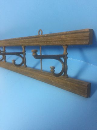 Antique Wood Coat Rack 4 Hook Swivel W/ Cast Iron Hooks Barn Find