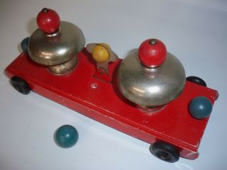 Gong Bell Pull Toy Steel Metal & Wood Vintage Mechanical Antique
