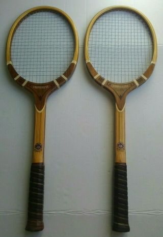 Two Vintage Antique Imperial Wood Tennis Racquets - 5m And 5l - Tad Davis Usa