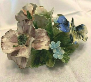 Capodimonte Italy Porcelain Candle Holder With Assorted Flowers