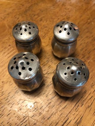 4 Antique Old Vintage Sterling Silver Mini Small Personal Salt Pepper Shakers