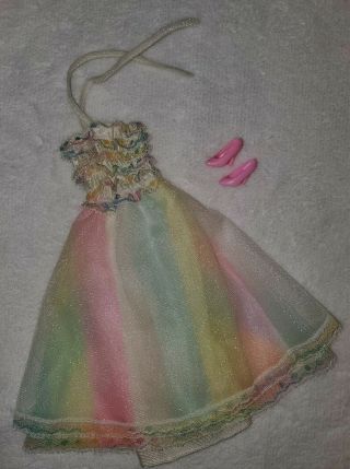 Vintage Barbie 1982 My First Happy Birthday Rainbow Ruffle Halter Dress