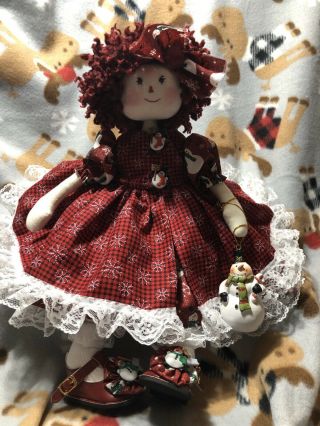 Snowflake Folk Art Primitive Raggedy Annie Cloth Doll