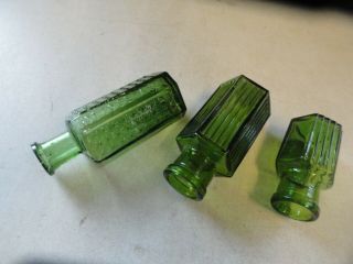 3 X Rare Little Emerald Green Poison Bottles - Early 1900 