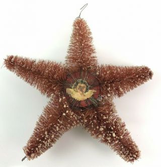 Vintage / Antique Christmas Bottle Brush Star Ornament,  Paper Angel,  German 7 "