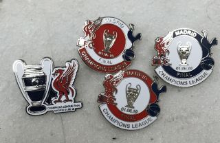 Set Of 4 Liverpool Supporter Enamel Badges Very Rare 2019 Champions League Final