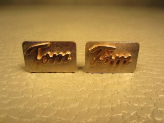 Vintage " Tom Or Thomas " White Gold Plated Cuff Links