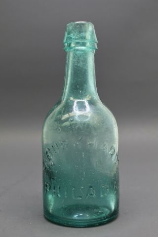 Antique Teal Green C.  Burkhardt Blob Top Beer Or Soda Bottle Philadelphia Pa