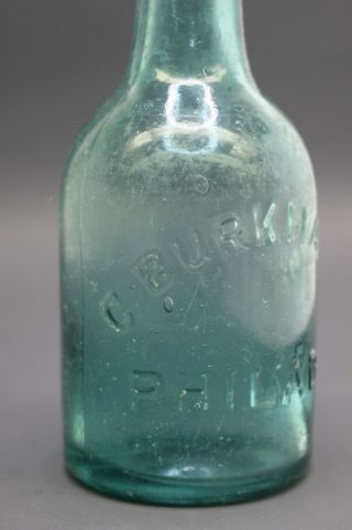 Antique Teal Green C.  Burkhardt Blob Top Beer Or Soda Bottle Philadelphia PA 2