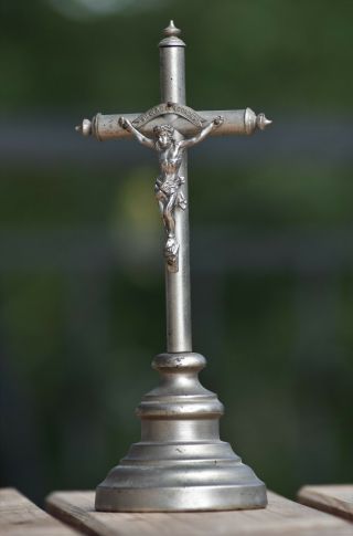 ⭐ Antique Religious Cross On The Base - Metal Crucifix,  19th Century⭐