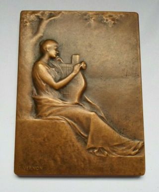 The Poetry / Rare French Art Nouveau Medal By Vernon,  Box