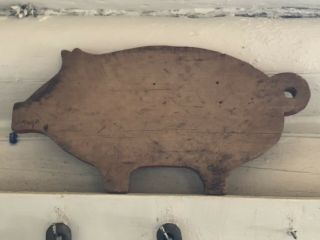 Antique Primitive Wooden Pig Cutting Board Great Patina Old Red Paint