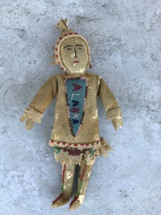 Antique Vintage Native American Doll Leather —beaded