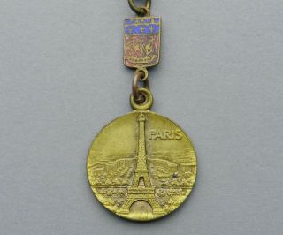 French,  Antique Pendant.  Arc De Triomphe.  Eiffel Tower.  Paris.  Enamel Medal.