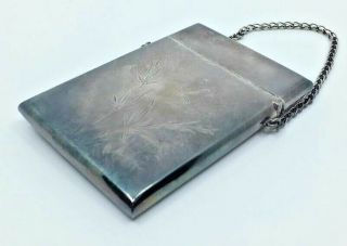 Vintage Sterling Silver Ladies Calling Card Case W Chain,  Engraved Butterflies