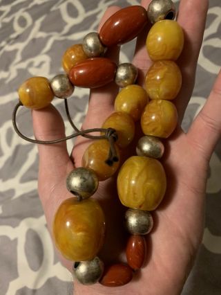 Necklace Of Vintage Rare Faux Cherry Amber And Faux Butterscotch Amber Beads