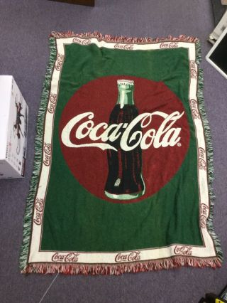 Rare Vintage Coke Coca - Cola Tapestry Red & Green Woven Throw Blanket