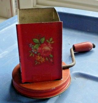 Antique Nut Grinder Metal (grinder Top Only No Jar) Red With Rose Graphic