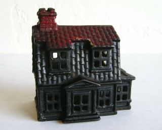 Antique 1880s Cast Iron Two Story House Vintage Novelty Figural Coin Still Bank