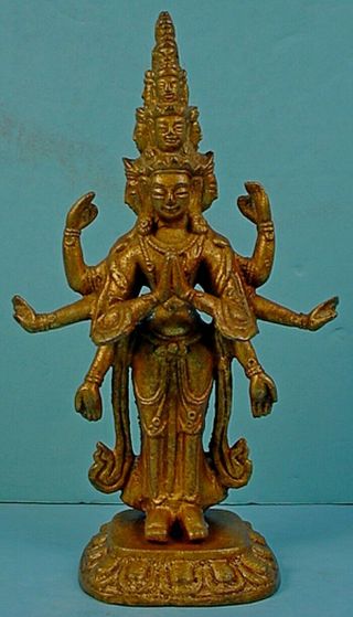 Small Vintage Tibetan Gilded Bronze / Brass Buddhist Deity Hevajra Statue