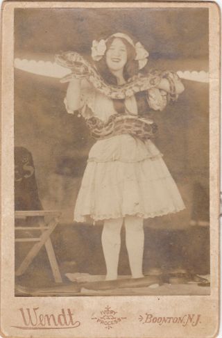 Rare Cabinet Card Photo Of Snake Charmer Circus Freak Show By Wendt Boontown Nj