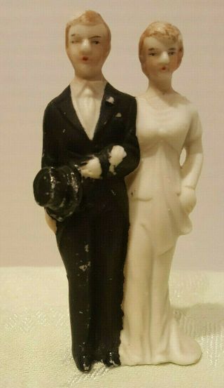 Vintage 1930s Porcelain Bride And Groom Wedding Cake Topper Made In Japan