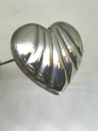 Antique Hat Pin Sterling Silver Heart Shows Deep Love And Affection.  Collectible