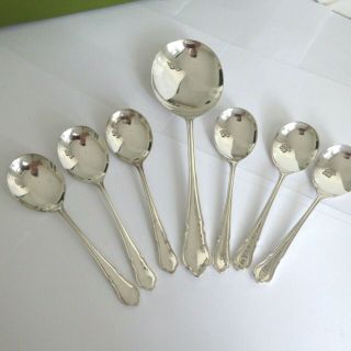 Vintage Smart Silver Plate Epns A1 6 Fruit Spoons & Serving Spoon - Gleaming