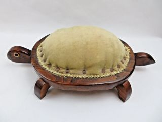 Large Vintage Turtle Wooden Stool Or Pin Cushion Danish Design Mid Century Deco