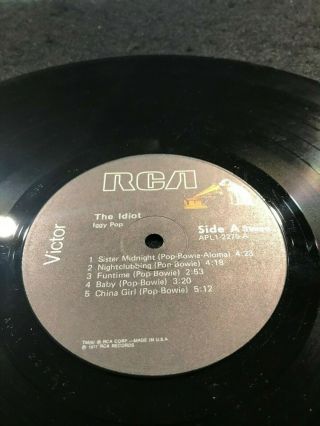Iggy Pop - The Idiot - Rare EX,  A1/B1 Vinyl LP Record - David Bowie 3