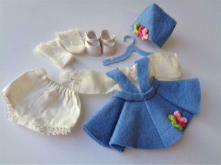 1956 Vogue Ginny Play Time Outfit 6054 Blue Felt Dress Hat 7 " 8 " Doll Clothes