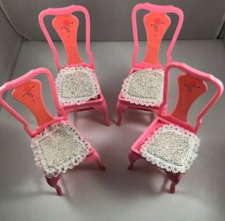 Barbie Sweet Roses Magical Mansion 4 Replacement Dining Chairs Cushions 1984
