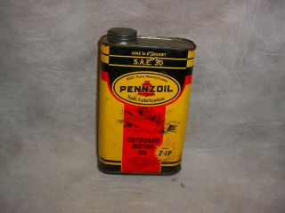 Vintage Pennzoil Outboard Oil Can With Z - Ip (rare) Quart Metal Container