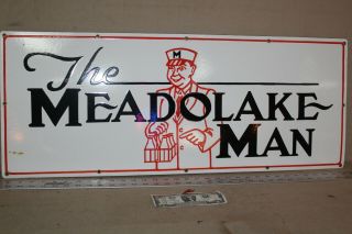 Rare Large Meadolake Milk Man Bottle Dealer Porcelain Metal Sign Gas Oil Farm