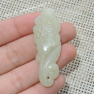 Chinese Hetian Bluish White Jade Hand Carving Ganodorma Lucidum Ruyi Pendant灵芝如意 3