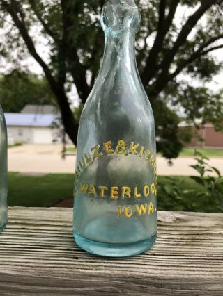 Waterloo,  Iowa Rare 1870’s Schulze & Kicherer Aqua Blob Top Soda Bottle