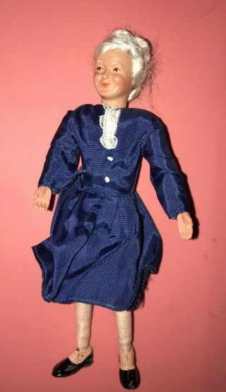 Vtg 30s 40s Dollhouse Caco Woman Grandmother Doll Metal Feet Antique Germany