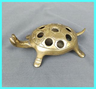 Rare Vintage Brass Turtle Flower Frog With 9 Holes 4.  5 " ×2.  5 " ×1.  5 "