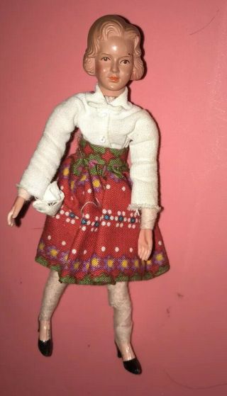 Vtg 30s 40s Dollhouse Caco Woman Mother Doll Metal Feet Antique Germany